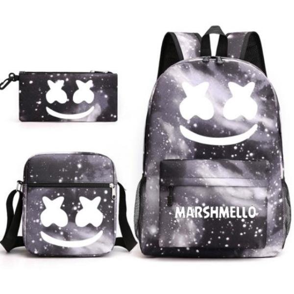 DJ Marshmello ryggsäck pennfodral axelremsväskor pack (3st) stjärna grå