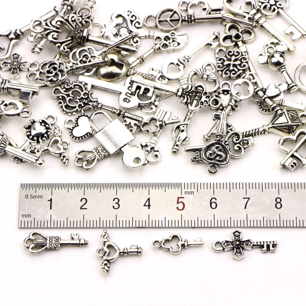 charms smykker øredobber DIY pakke 50 stk sølvfarget