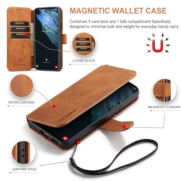 (For Samsung Galaxy S20+) DG.MING Premium Leather Wallet Case with Card Slots, Stand Function & Magnetic Closure Rød