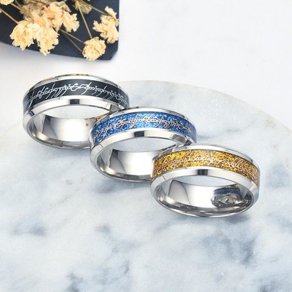 Ringenes Herre Officielle Titanringssæt - Mordor-inspirerede Detaljer 8mm sort baggrund sølv stykke nr. 12