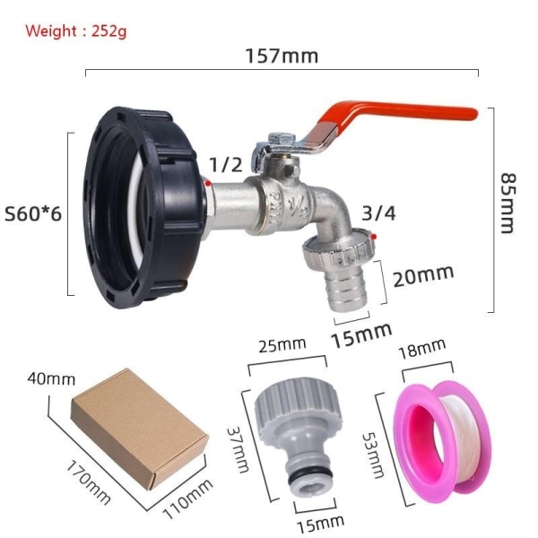 ibc tank adapter ibc kobling ibc tilslutning ibc tank adapter s60*6 til 1/2 (nikkelbelagt messi