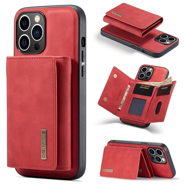 (iPhone 12 / iPhone 12 Pro) DG.MING M1 -sarjan irrotettava lompakko punainen