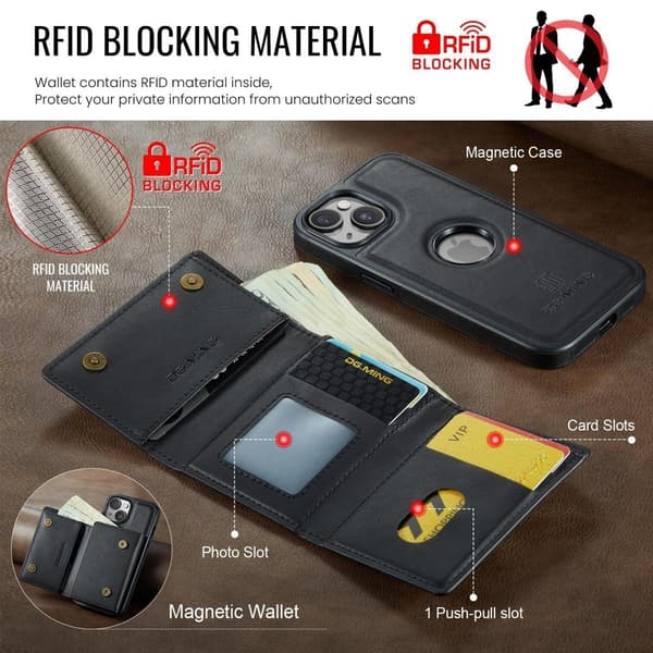 (For iPhone 13 Pro Max) DG.MING M6 Serien Magnetisk Lommebokfodral brun