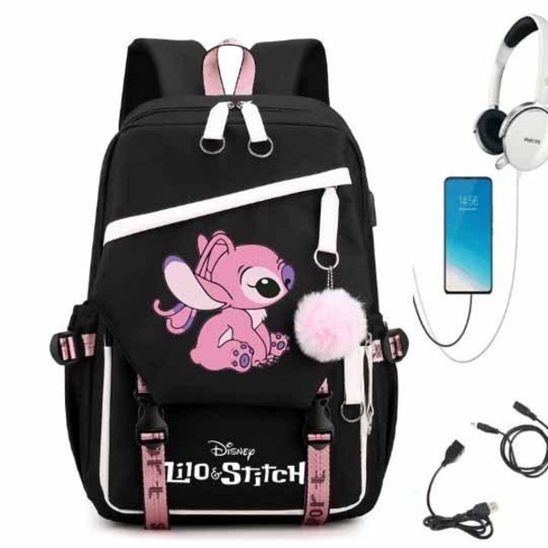 stitch rygsæk børn rygsække rygsæk med USB stik 1stk sort 4
