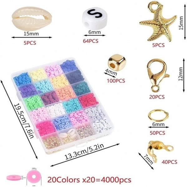 Flat Clay Beads sett med runde polymer leireperler for DIY-smykker som bildet viser