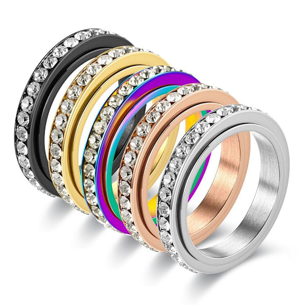 Drejelig diamantbesat periferi ring Smykker hale ring til kvinder 4mm stål farve firkantet diamant nr. 12