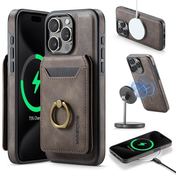 (Til iPhone 12 Pro Max) MagSafe Telefoncover med roterende ring lys brun