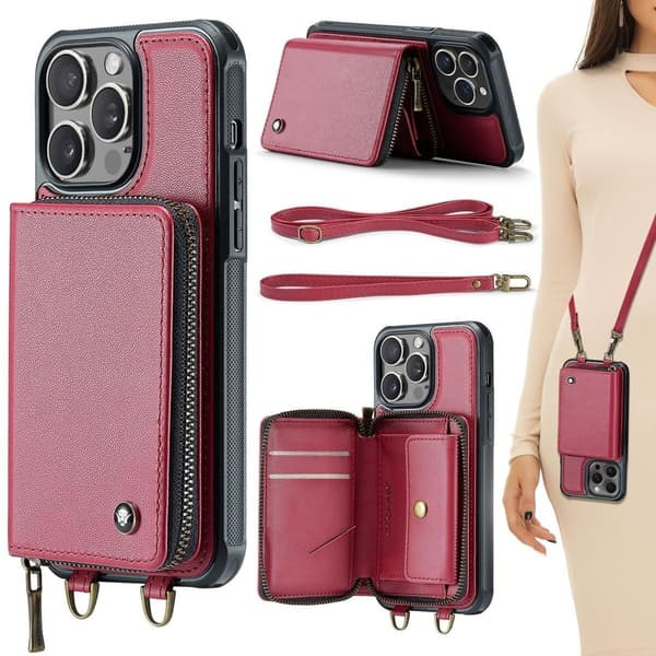 (För iPhone 15 Plus) Läder crossbody plånboksfodral med kortfack och RFID-skydd blå