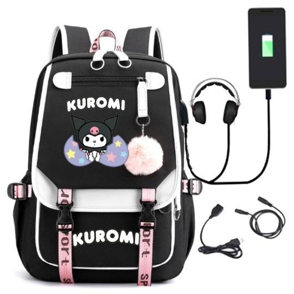 Kuromi rygsæk børne rygsække rygsæk 1 stk sort/hvid 4