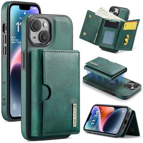 (För iPhone 15 Plus) DG.MING M6 Serien Magnetiskt Plånboksfodral grön