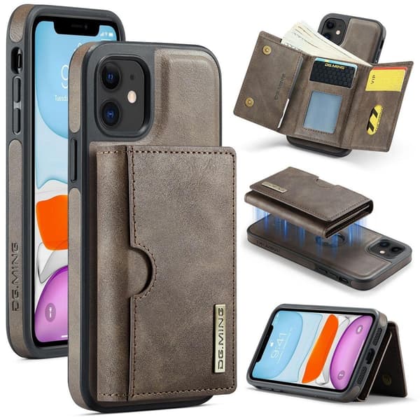 (Til iPhone 15 Plus) DG.MING M6 Serien Magnetisk Pung Etui kaffe