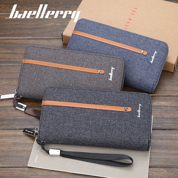 Baellerry Lang Lommebok for Menn Canvas Glidelås Retro Casual Multi kaffe