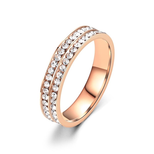 Dammode dubbelrad hel diamant rund skuren 0,5 ct Pinky Ring - gn 4 mm roséguld nr 9