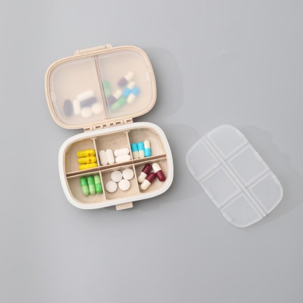 tablett dosett för väska / pillerlåda medicindosett 8 fack beige