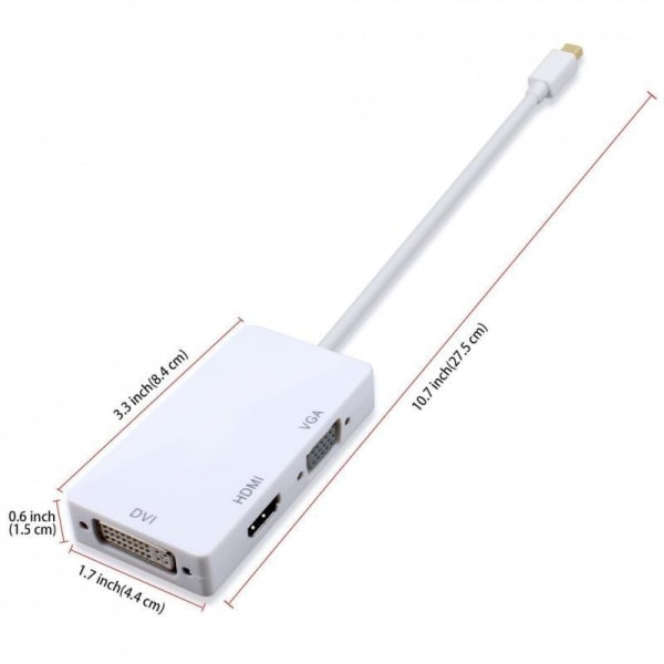 Thunderbolt Mini DP displayport till HDMI DVI VGA, 3 in1, till m