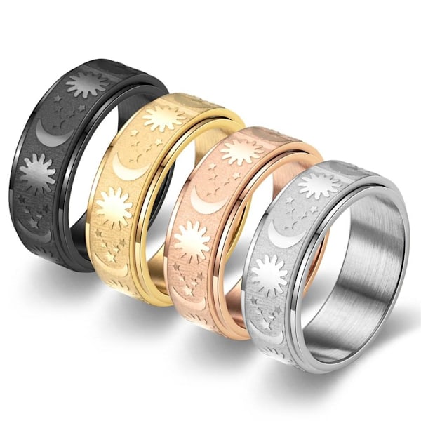 Roterende stjerne og måne stressaflastningsring - beroliger angst 8 mm rosa guld nr. 11