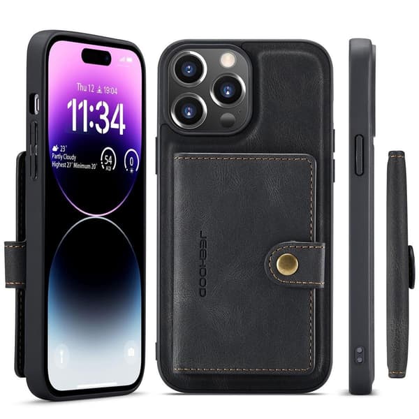 (Til iPhone 12 Mini) Slankt tegnebogs etui til telefon med 4 kortpladser og stativ, stødabsorberende beskyttelse sort