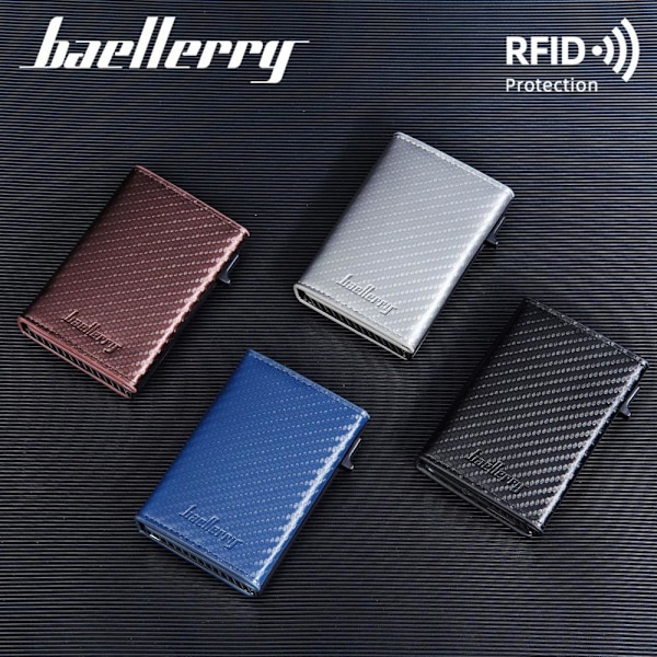 Baellerry RFID-blockerande automatisk popup-plånbok Kolfibermagn svart