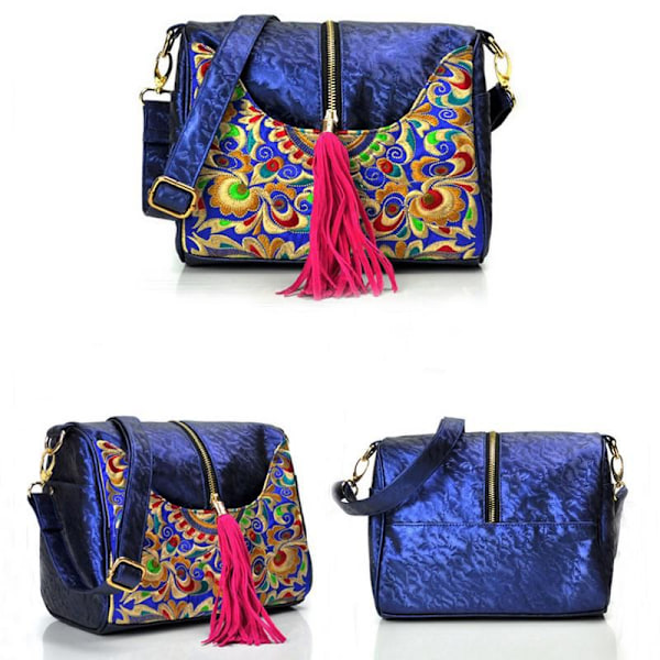 PU läderbroderi Crossbody väska Mode Casual broderi väska etnisk Som på bilden 1