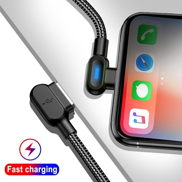 vinklad 90 graders laddare kabel USB a till USB c / iPhone Light röd (Lightining) 1 meter