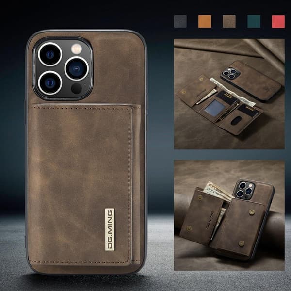 (Til iPhone 13 Pro) DG.MING M1-serien aftagelig pung-etui: kaffe