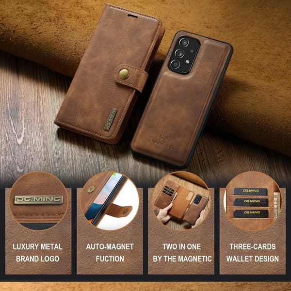 (För Samsung Galaxy S22 Plus) DG.MING Lädertelefonfodral: 2-i-1 blå