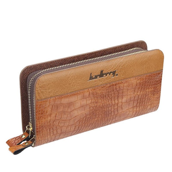 Mens Clutch Bag Handväska Läder dragkedja Long Wallet Business H Ljusbrun