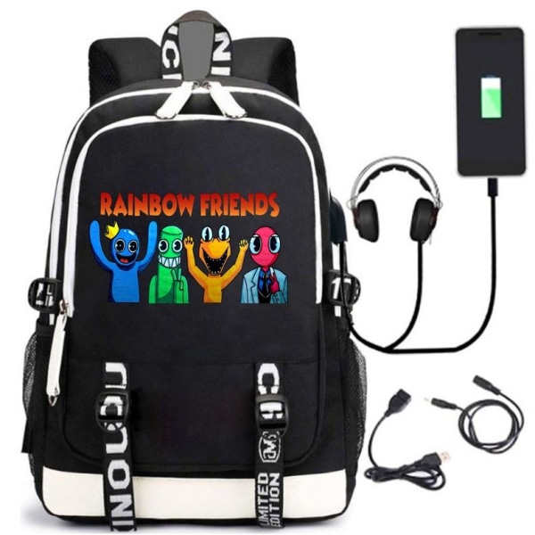 Rainbow Friends rygsæk børne rygsække rygsæk med USB stik sort 2