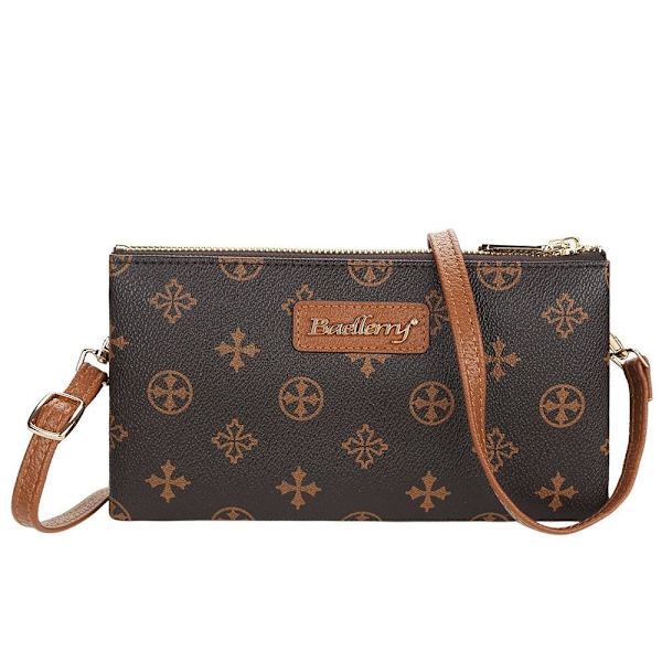 Vintage blomstermønster Crossbody-taske med dobbelt lynlås og håndtag s5583 brun