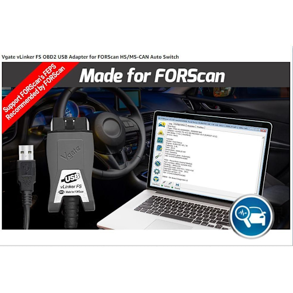 ForScan V-Linker FS USB-liitäntätyökalu OBD-II-virhekoodien lukemiseen kuten kuvassa