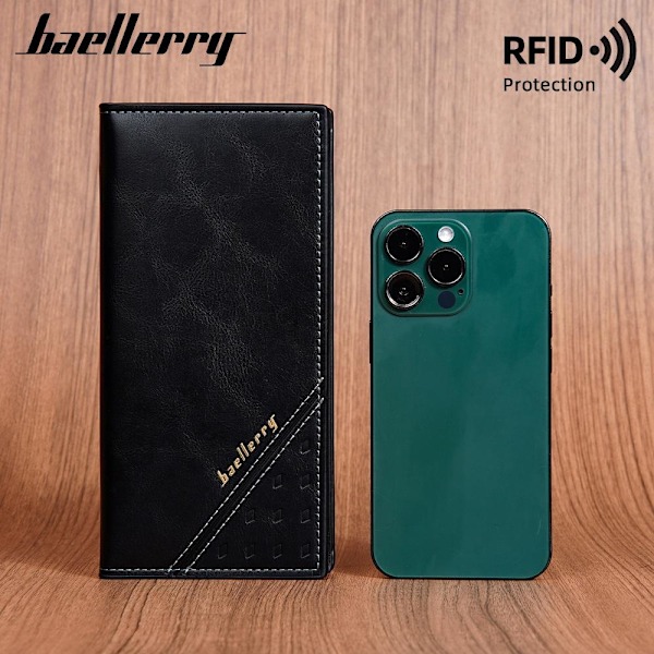 Baellerry RFID blockerande lång plånbok Slim läder Multi Card Po djup färg