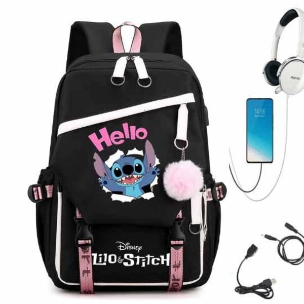 stitch reppu lasten reput reppu USB-liitännällä 1kpl musta