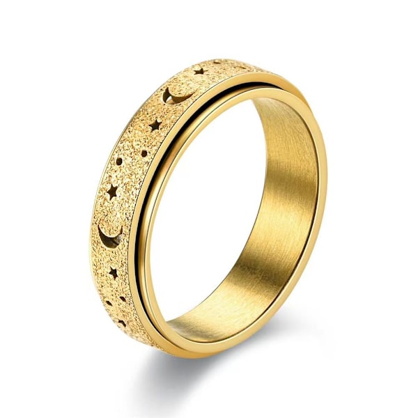 Roterende hul stjerne og måne ring - dekompressionsmode smykker 6 mm gylden stjerne og måne nr. 12