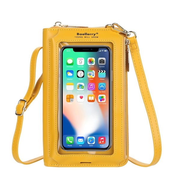 skuldertaske mobiltaske med skulderstrop til mobil gul