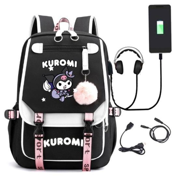 Kuromi rygsæk børne rygsække rygsæk 1 stk sort og hvid