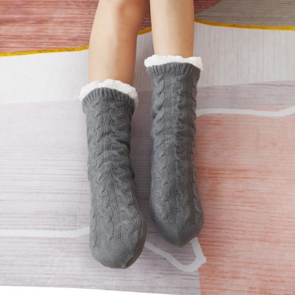 varme strikkede sokker skridsikre sokker tykke vintersokker indeni grå en størrelse