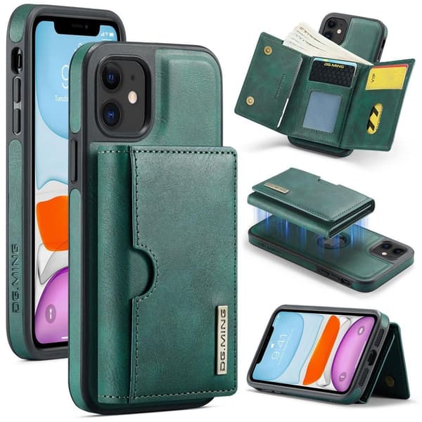 (Til iPhone 15 Plus) DG.MING M6 Serien Magnetisk Pung Etui grøn