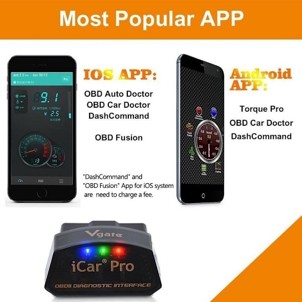 iCar Pro OBD II -skanneri - Kaksoisjärjestelmän yhteensopivuus (Apple & Android) kuten kuvassa