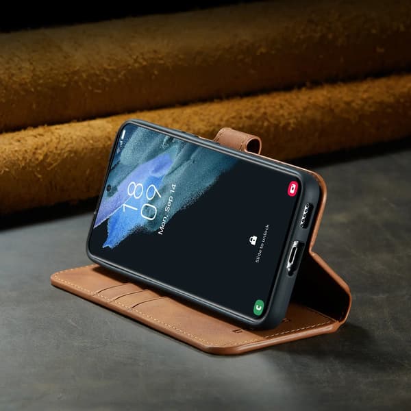 (För Samsung Galaxy A33) DG.MING Premiumläder Plånboksfodral med Kortfack, Stativfunktion &amp; Magnetlås Khaki