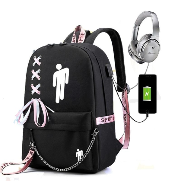 Billie Eilish reppu lasten reput reppu USB-liitännällä 1 musta