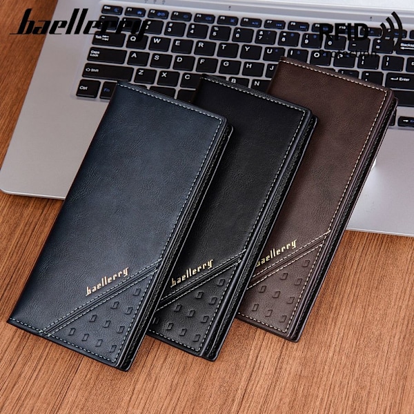 Baellerry RFID blockerande lång plånbok Slim läder Multi Card Po svart