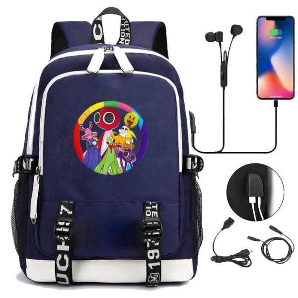 Rainbow Friends rygsæk børne rygsække rygsæk med USB stik blå