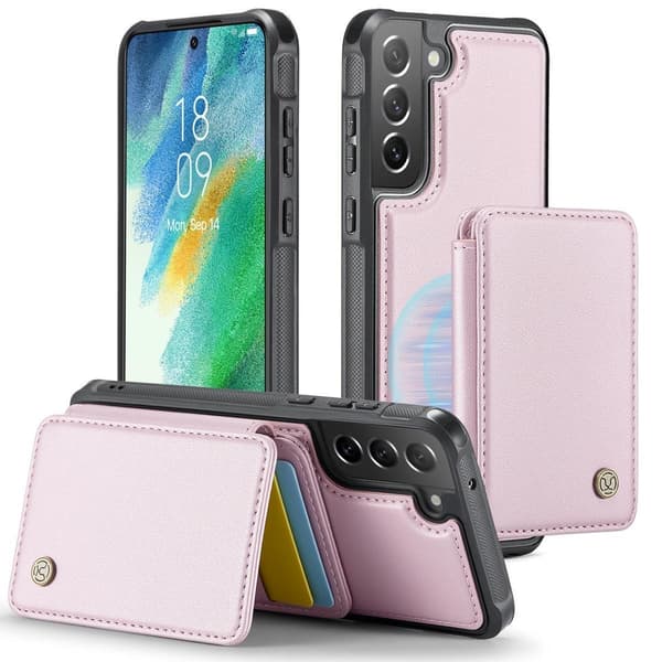 (För Samsung Galaxy S23 Plus) Avtagbart plånboksfodral med kortfack och upprepat dess RFID-skydd rosa
