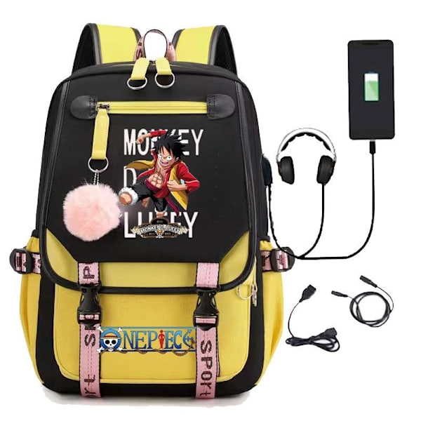 One Piece ryggsekk barneryggsekker ryggsekk med USB-uttak 1stk gul 2