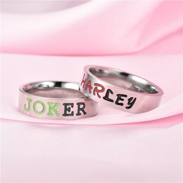 Joker &amp; Harley Quinn Emalj Dubbade Par Ring Set - DC Comics skämtsam nr 10