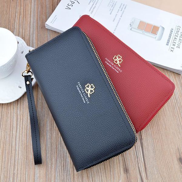 Baellerry Women Clutch Bags Mode Double Zipper Telefonväska PU l Rosa 19.5cm*9.5cm*4cm