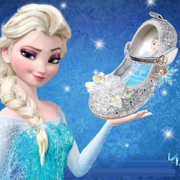 elsa prinsessa kengät lapsityttö paljeteilla hopeanvärinen 15cm / koko 23