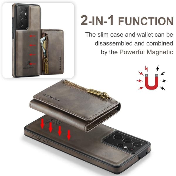 (For iPhone 12 Pro Max) DG.MING M5-serien avtakbart lommebokfodral kaffe