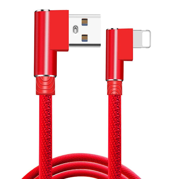 vinklad 90 graders laddare kabel USB a till USB c / iPhone Light (Lightning) röd 3 meter