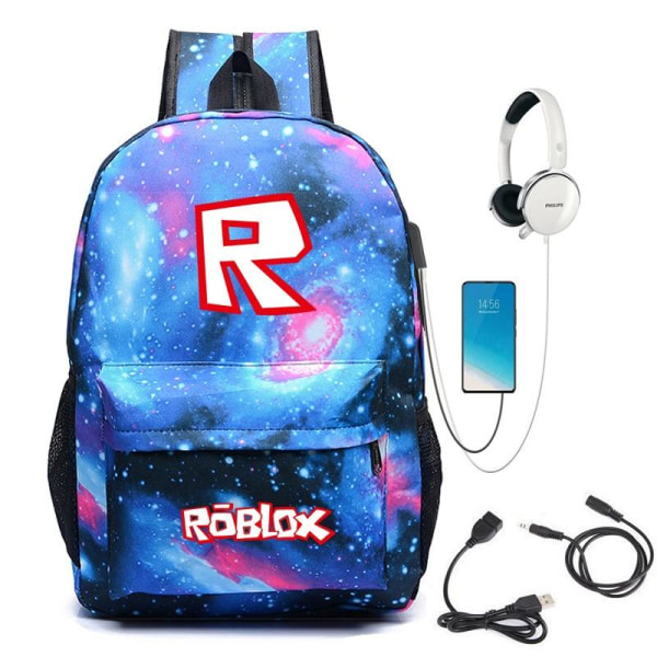 roblox rygsæk børn rygsække rygsæk med USB stik 1 stk stjerne blå usb 5